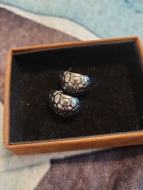 Textured Silver-Tone Dome Hoop Earrings